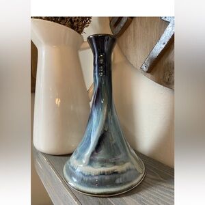 Bill Campbell Pottery Candlestick Candle Holder Tall Vase Twist Blue Drip Signed
